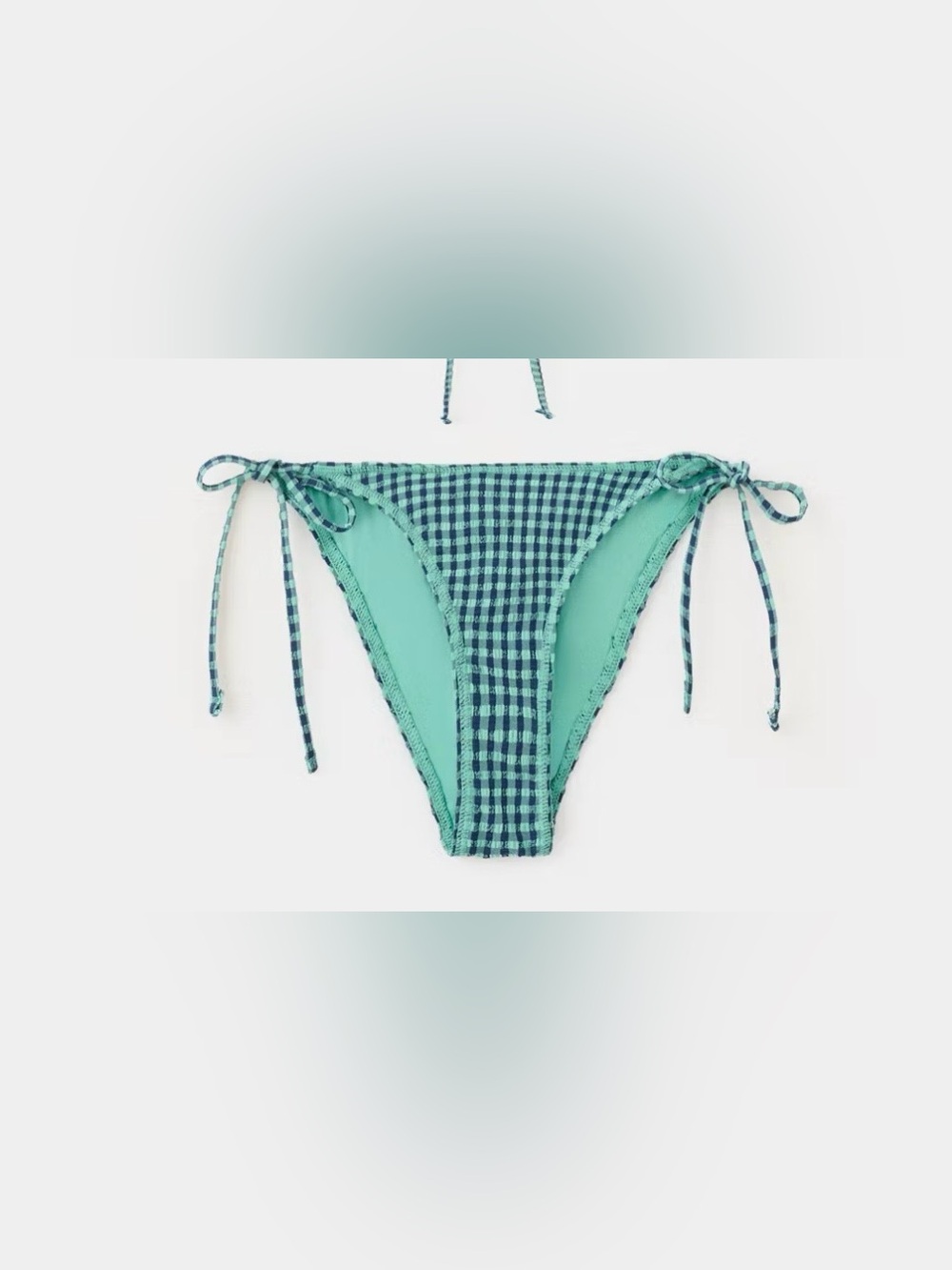 Mango Teen Sage and Navy Gingham Tie-Side Bikini Bottom XXS